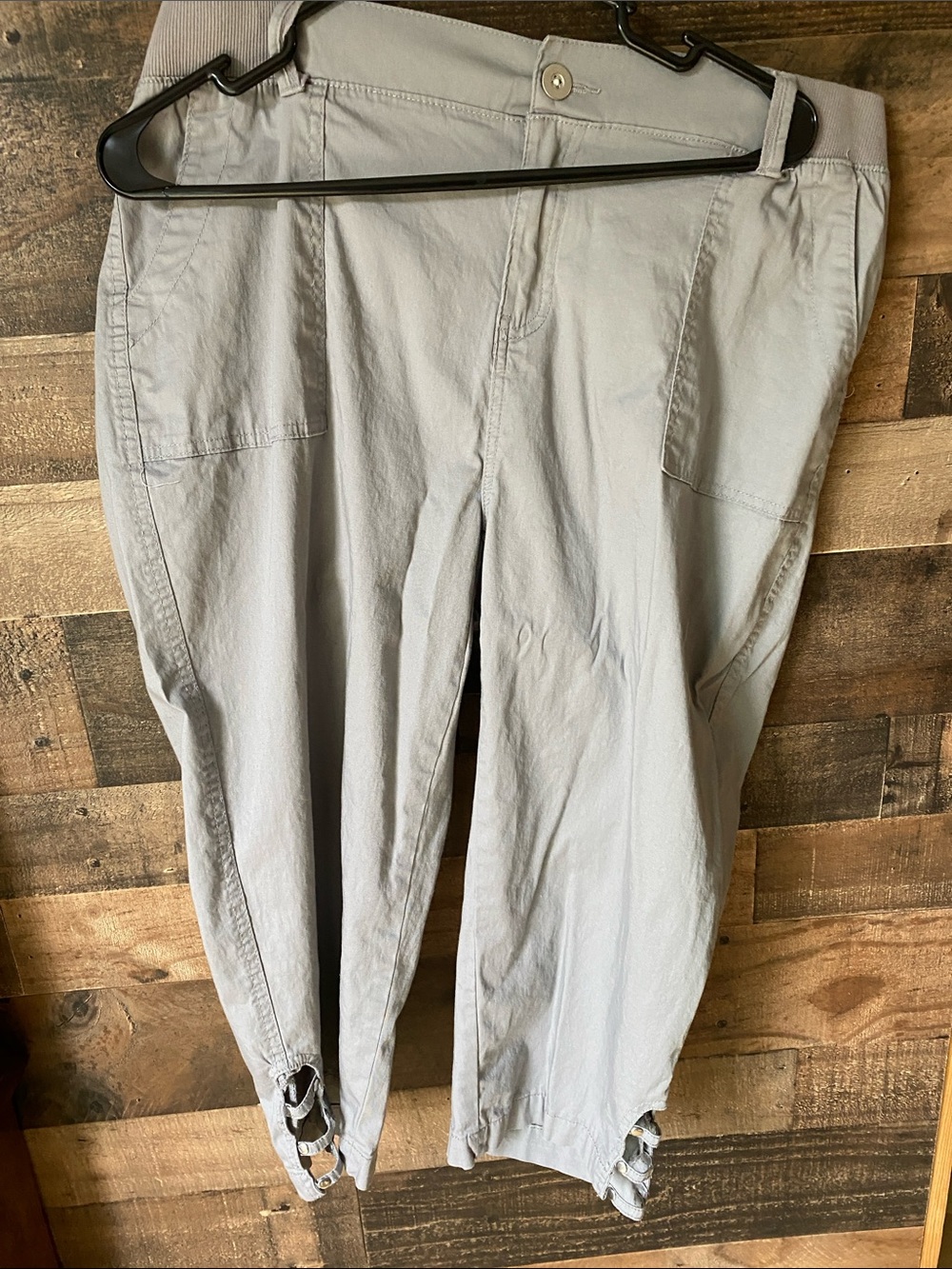 Women's Light Gray Cargo Capri Pants with Ankle Tie